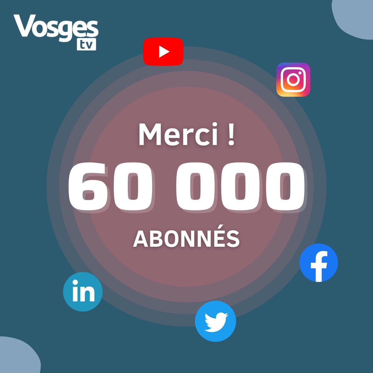 vosgestv's tweet photo. Plus de 60 000 abonnées au total sur les réseaux sociaux de Vosges TV

Nous tenions à vous remercier pour votre fidélité et votre participation, de plus en plus nombreuse et active, à nos différents comptes

#vosgestv #vosges #tvlocale #télévision #réseauxsociaux https://t.co/v8WIxQ7OT2