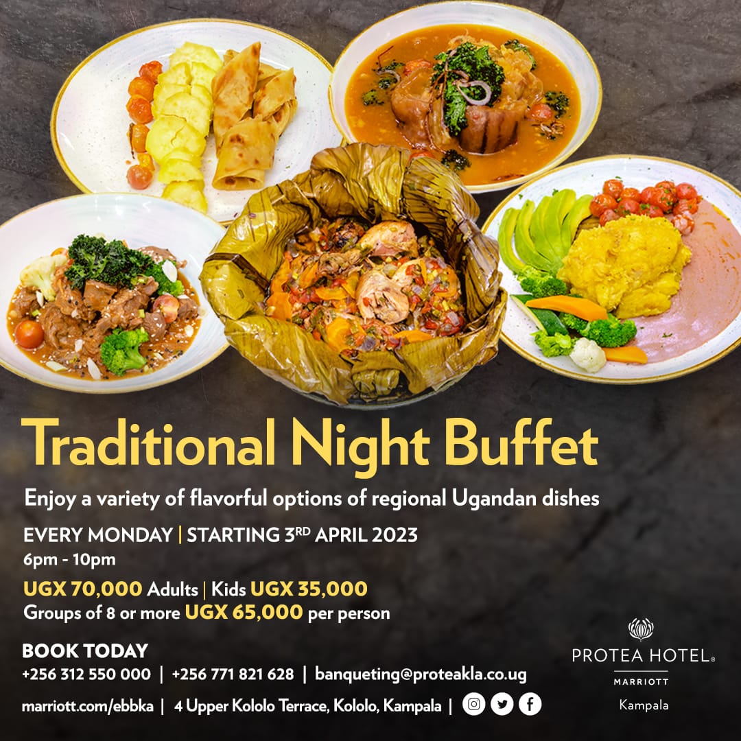 ProteaKampalaH's tweet photo. Don’t just eat food – experience it. Enjoying good food is an emotional journey.
Dine with us at the Chapter One Restaurant every Monday & experience #TraditionalNightBuffet
#ProteaKampala https://t.co/lkA0quwg1V