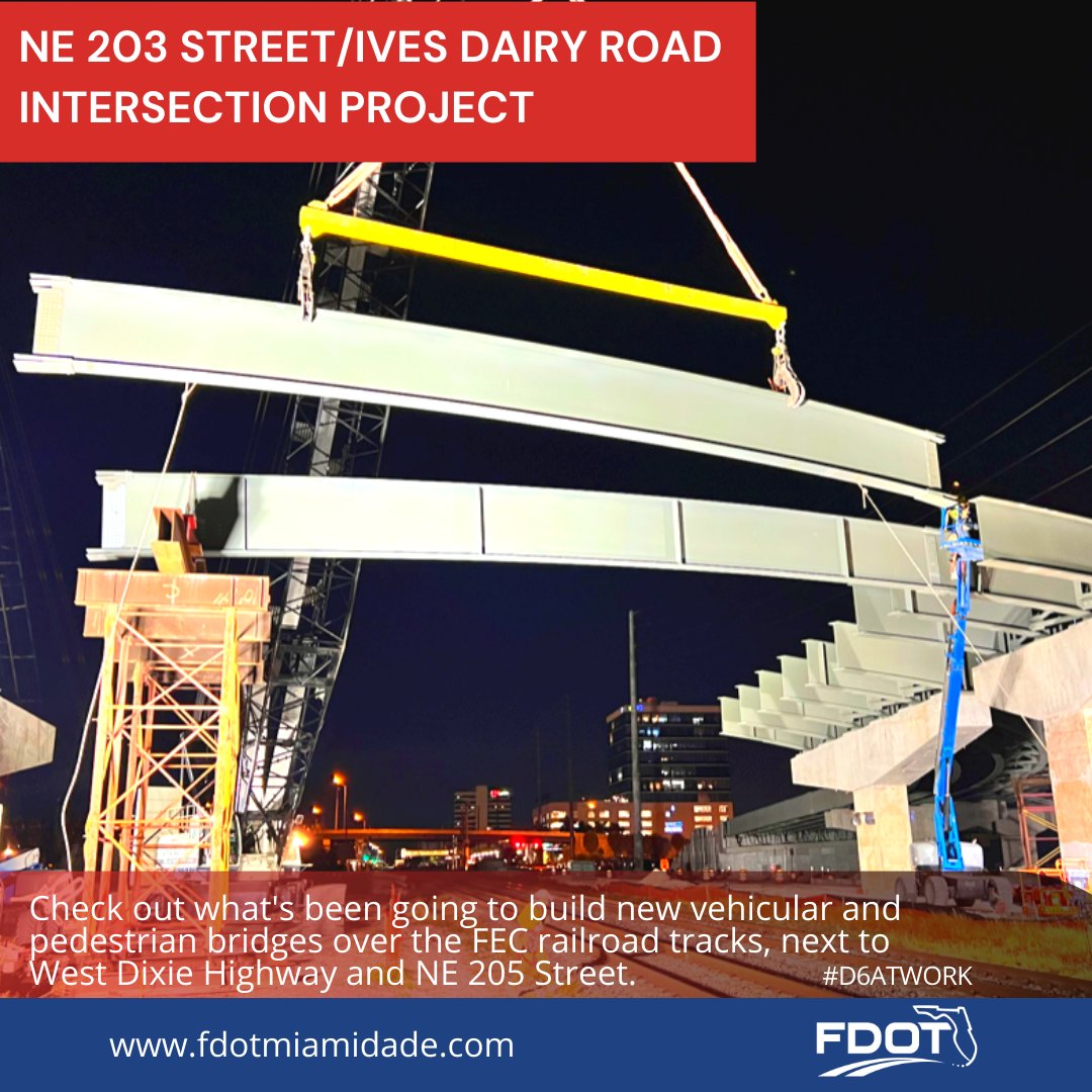 MyFDOT_Miami's tweet photo. Pouring concrete decking and framework continues on the new vehicular and pedestrian ramps over the FEC railway near #NE203St and Biscayne Blvd. Sign up to receive project update emails: https://t.co/LnqbrybPWw @cityofaventura #D6atWork https://t.co/1EERexoh0A