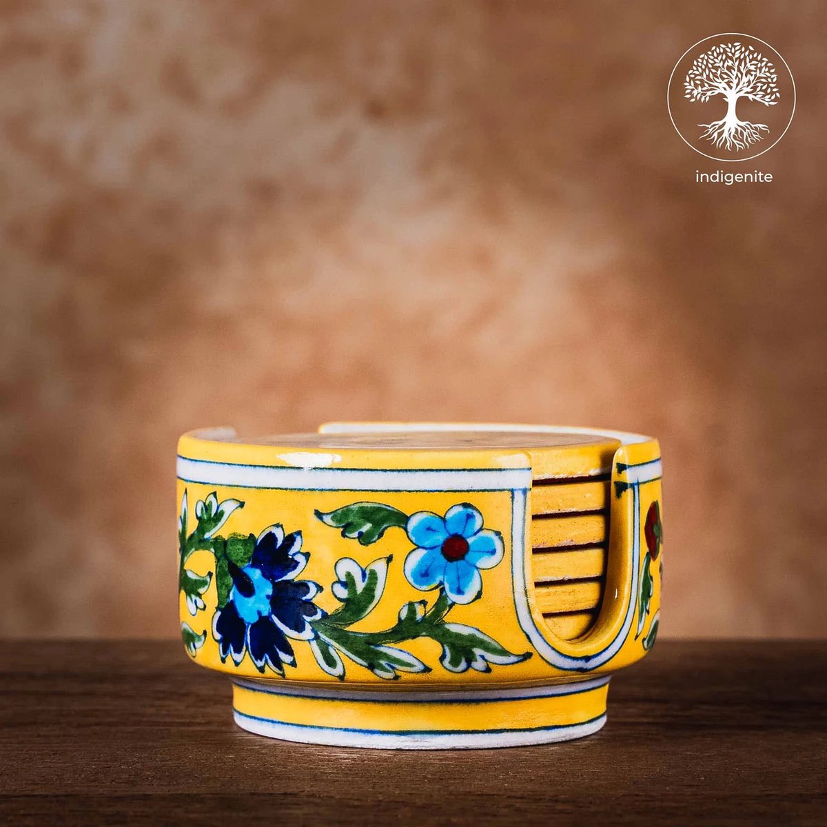 indigenite's tweet photo. Looking for a pop of colour in you space? Our Yellow and Multicolor Floral Coaster Set of 6 - Jaipur Blue Pottery is just what you need. Our Jaipur Blue Pottery is not only beautiful, but also functional. #handpainted #jaipurbluepottery #indiancrafts #handmadepottery #homedecor https://t.co/ZYYdJdgLAa