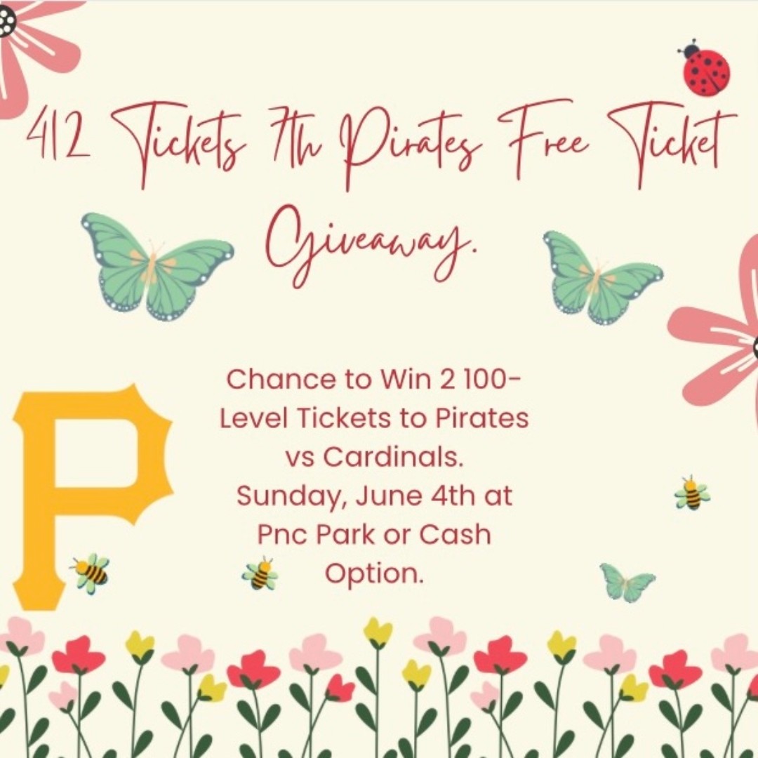 #PiratesFreeTicketGiveaway
Chance to win 2 Free 100-Level Tickets vs Cardinals Sun. 6/4 @ PncPark or $20 via Cash App/Paypal
Giveaway starts Now ends Mon 5/8 at 11:59pm
Follow, RT &amp; TAG FRIENDS
You can Enter on our FB &amp; IG <a href="/412Tickets/">412 Tickets</a> too
Winner agrees not to Resale Tix