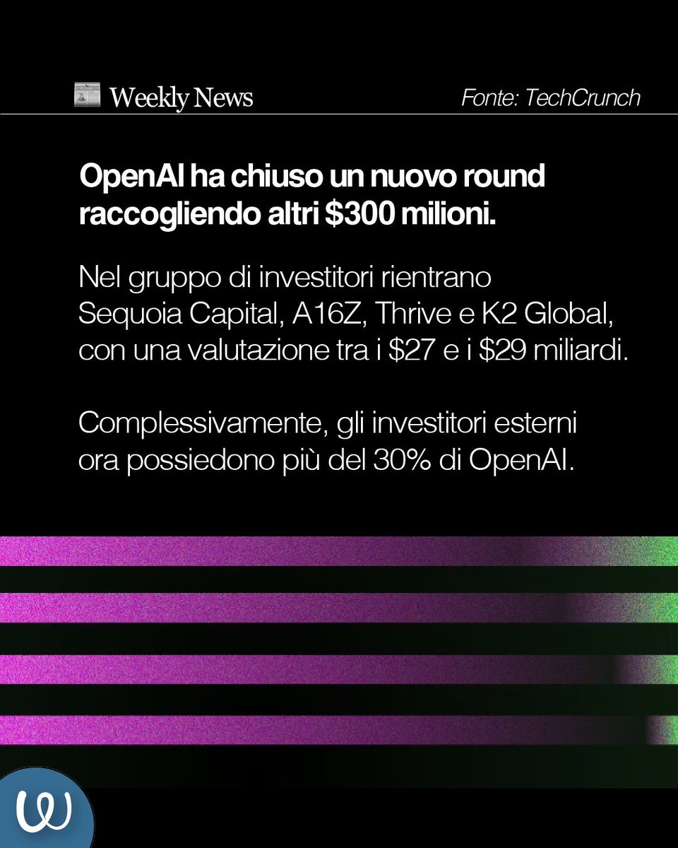 Le news della settimana: dal boom di Apple Savings ad una Starlink europea. 🗞

🔷 Per leggerle tutte:  bit.ly/3LImhPV

#OpenAI #VentureCapital #startup #innovazione #tech #AppleSavings #Apple #AI #GeoffreyHinton #Google #Starlink #MarkZuckerberg #Facebook #Metaverso