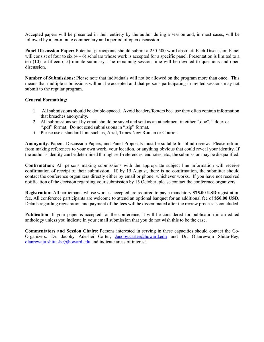 CFP: International Conference: Philosophy of the Black Experience | March 28-30, 2024 | Howard University, Washington DC | Submission Deadline: August 1, 2023
