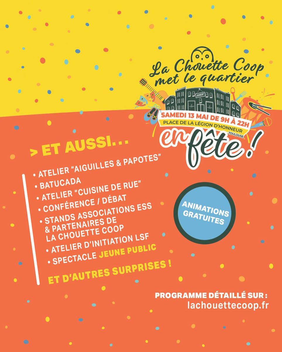 cyclomane_tlse's tweet photo. Ce samedi 13 mai après-midi, venez rencontrer Cyclomane, exposant en tant que partenaire, à la fête de @lachouettecoop, le supermarché coopératif et participatif, place de la Légion d’Honneur à Toulouse (près de la Médiathèque José Cabanis)  ! https://t.co/Dj0keTGRFj