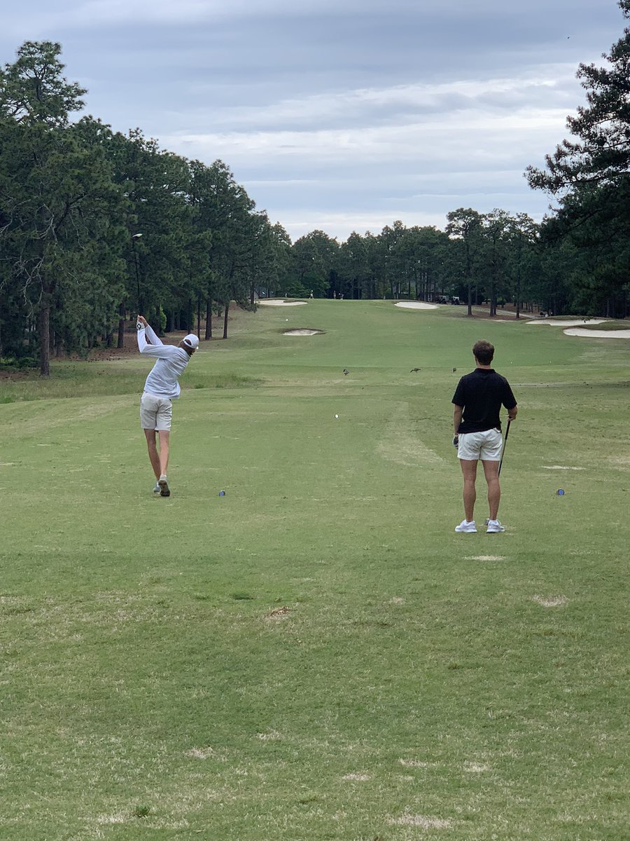 We are off. Timmy pipes one down the right side of the fairway. What a start for the First 3 year regional qualifier the Cary golf team has had in recent memory.