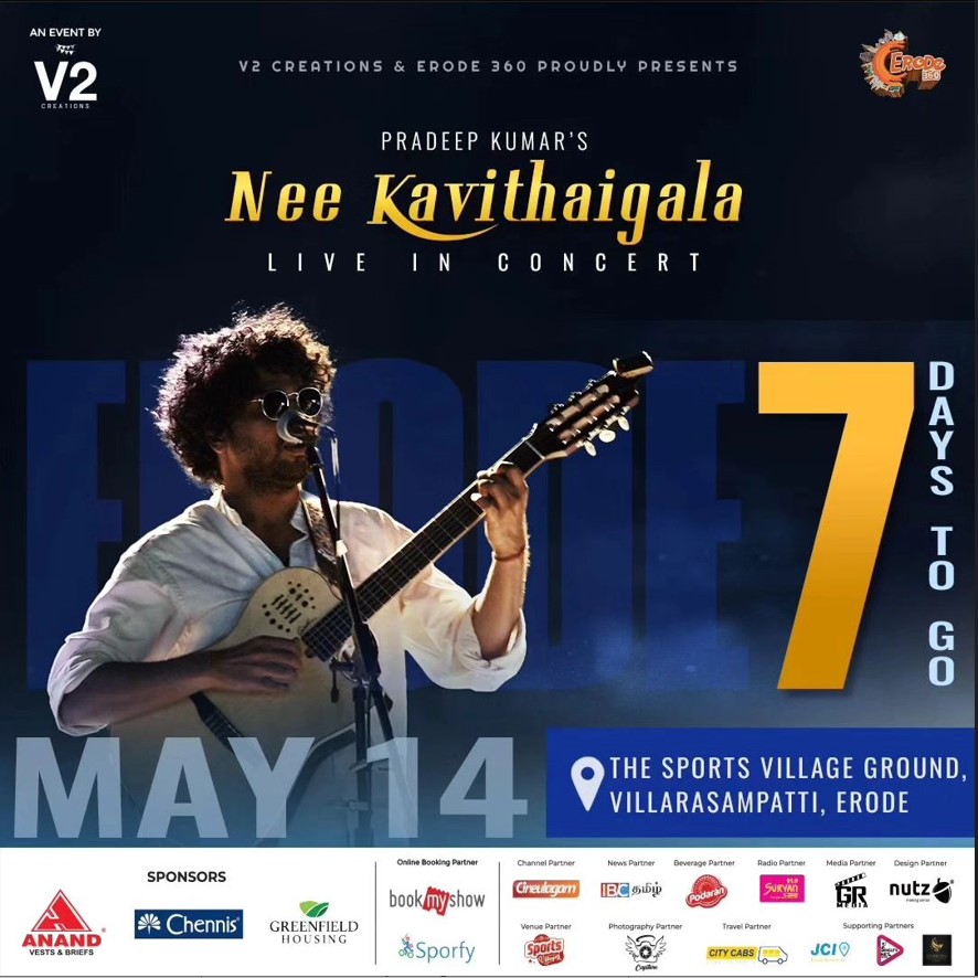 cineulagam's tweet photo. .@pradeep_1123 Nee kavithigala Concert first time in Namma Erode ✨✨
#pradeepkumar #neekavithaigala #singerpradeep #cineulagam https://t.co/XCe83O7NJo