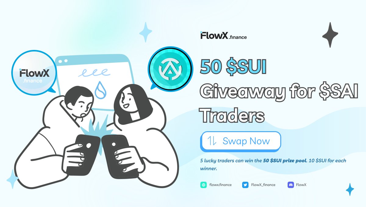 <a href="/FlowX_finance/">FlowX Finance 🦓</a> x <a href="/cryptosuiai/">SUIAI GPT</a> - 50 $SUI GA event! 🌊

$SAI Testnet token is Live on FlowX. 5 lucky traders can win 50 $SUI. 10 $SUI for each winner

1. Fl <a href="/FlowX_finance/">FlowX Finance 🦓</a> &amp; <a href="/cryptosuiai/">SUIAI GPT</a> 
2. Like &amp; Rt this tweet
3. Swap $SAI token on testnet.flowx.finance/swap 
4. Cmt your SUI wallet