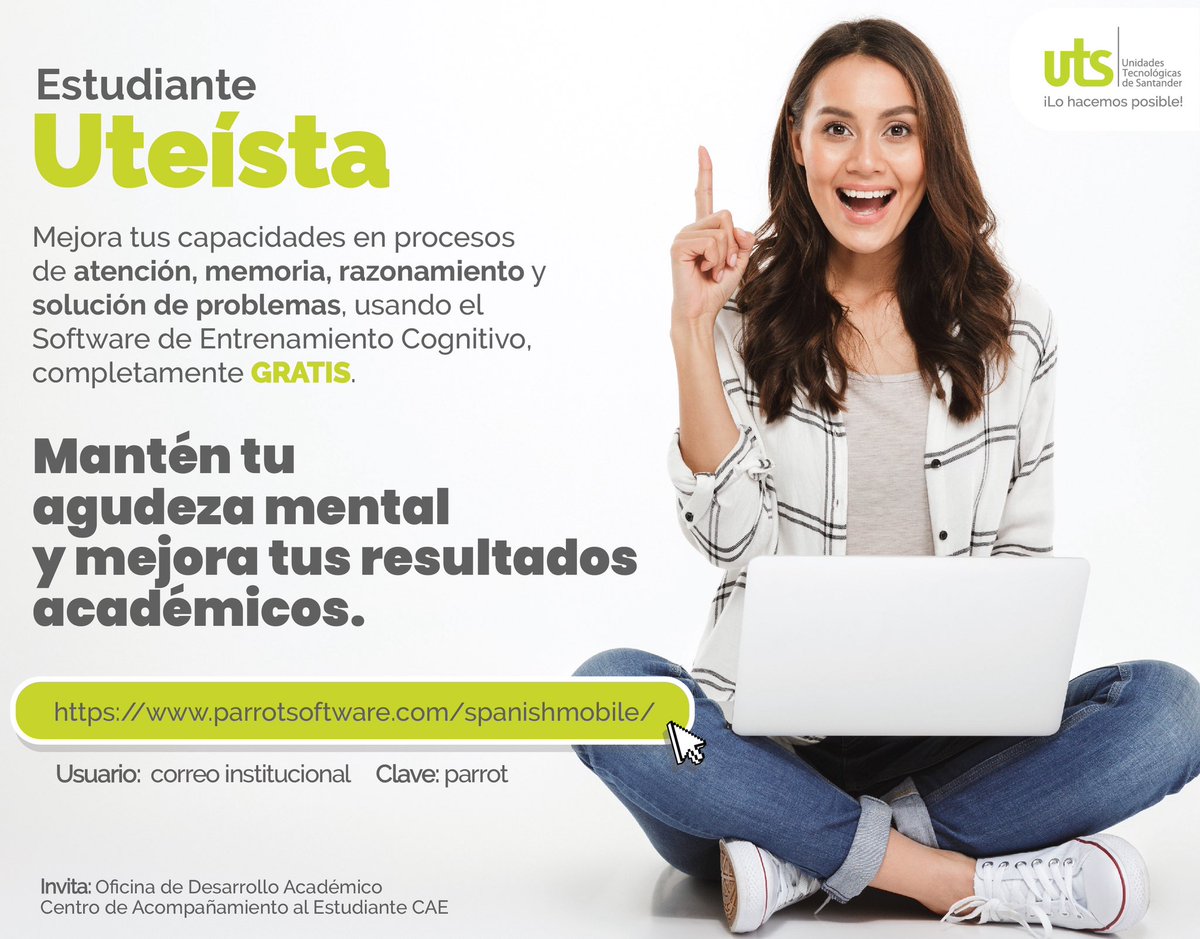 Unidades_UTS's tweet photo. #InfoUTS 💡I Si quieres mejorar tu rendimiento y resultados académicos, sácale provecho a al Software de Entrenamiento Cognitivo que tenemos para ti, completamente gratis, por ser #uteísta.

Ingresa ➡️ https://t.co/B78DzaVxLU
#Lohacemosposible ✅ @olengerke https://t.co/8otSoBHMB8