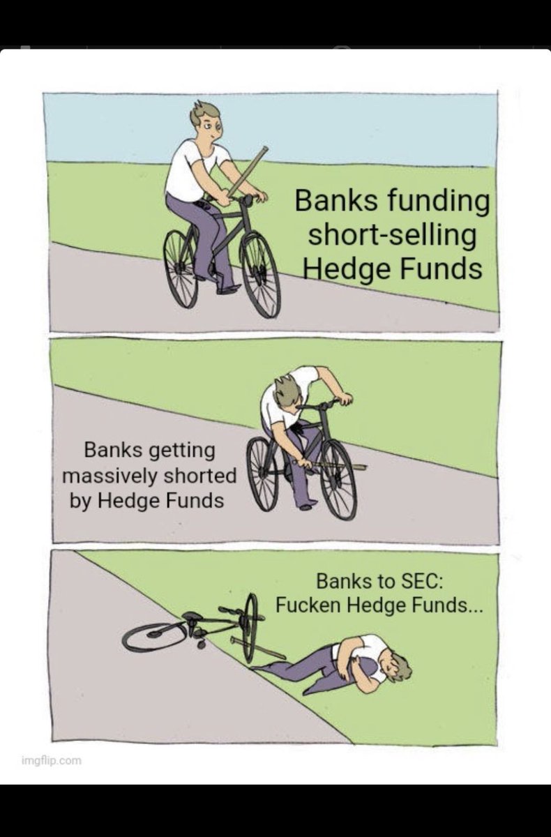 WallStreetMav's tweet photo. Oh the irony. 

Banks begging the SEC to stop the ruthless shorting of their stock by hedge funds. 🤨

Ht r/Superstonk https://t.co/mHK5U0HOlW