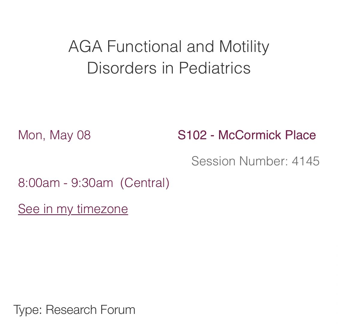 NeeraGuptaMD's tweet photo. Check out @AmerGastroAssn #PGDB Research Forum on Functional &amp; #Motility Disorders in Pediatrics starting at 8 am today‼️
#DDW2023 @DDWMeeting https://t.co/Y3lnwzkzHT