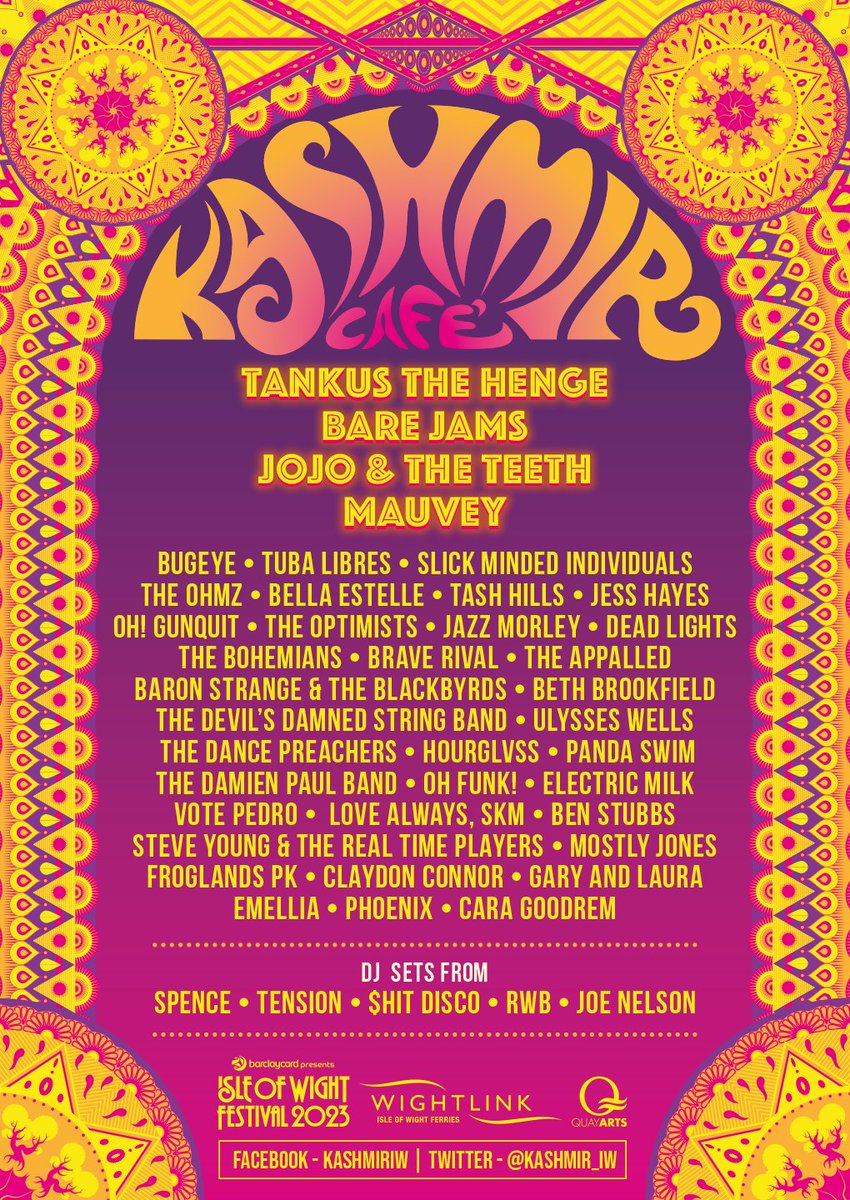 The 2023 <a href="/Kashmir_IW/">Kashmir Cafe</a> full line-up is here! Soak up the vibes inside the tent or in their beautiful chilled out beer garden.  #BarclaycardxIOW #IOW2023