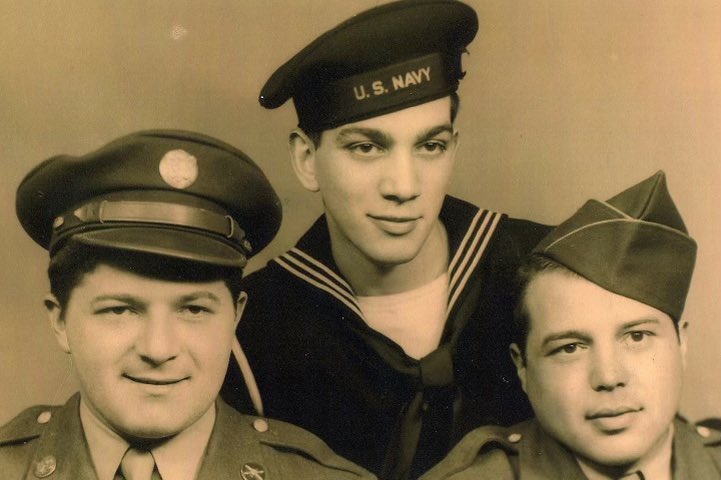 frazeewade's tweet photo. It’s VE Day!  I always think of my grandfathers this time of year. Photo on left (center) is Giancarlo “Johnny” DiPietro and photo on right (right) is William “wild bill” Frazee. Miss and love you both. 
NON SIBI SED PATRIAE https://t.co/YinbTEtOsF