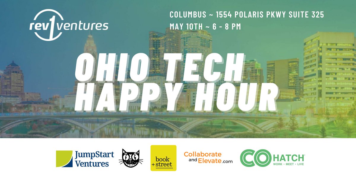 collabnelevate's tweet photo. Over 100 #RSVPs for the #OhioTechHappyHour Wednesday in #Columbus! We're looking forward to seeing you all 🥳

Thanks to our sponsors @Rev1Ventures,  @JumpStart_VC, @bigkittylabs, @COhatchLife, and #BookandStreet! 

https://t.co/Iy4dGVAh27 https://t.co/okNX20ITqa