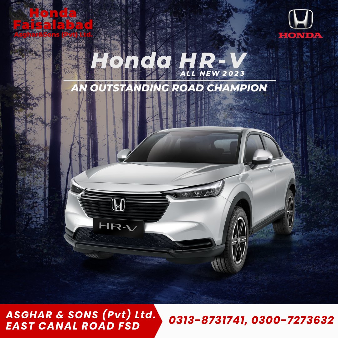 asghar_sons's tweet photo. Excite your Life with an outstanding road champion exploring the world and adding adventure to your life with Honda HR-V 2023. 
For Details 
0313 8731741, 
041 8731741-4
Visit: Honda Faisalabad East Canal Road
#Honda #HondaHRV #HRV2022 #hondafaisalabad #hondapakistan #offroad https://t.co/nYHiU7x50H