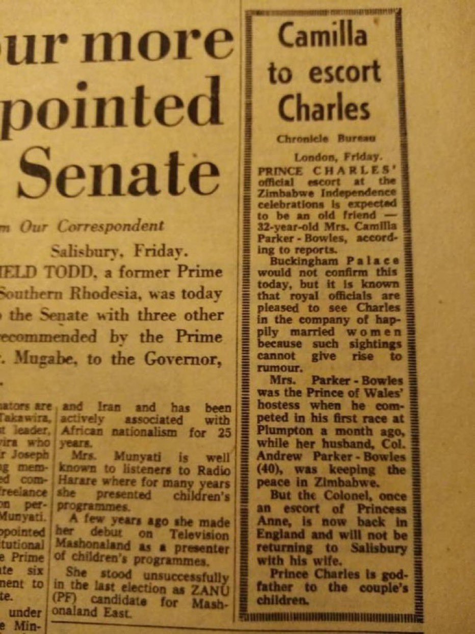 mmatigari on Twitter "1980 News Camilla to escort Charles to Zimbabwe