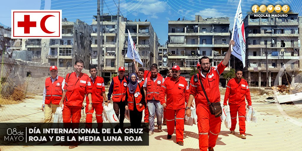 NicolasMaduro's tweet photo. Celebramos la labor humanitaria del voluntariado de la Cruz Roja y la Media Luna Roja, instituciones que trabajan para salvar vidas y prestar ayuda a millones de personas en todo el mundo, sin discriminación, promoviendo la Paz, la solidaridad y la dignidad humana. https://t.co/NuYElkXhKF