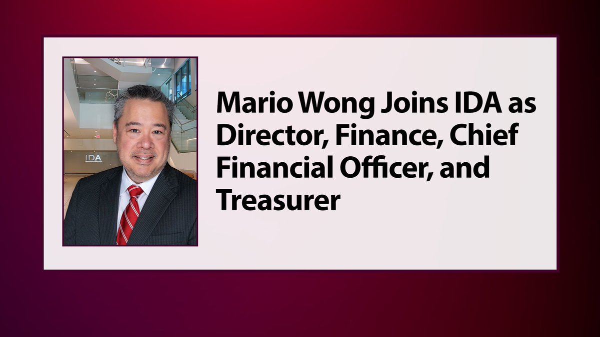IDA_org's tweet photo. #NewsRelease Mario Wong Jr. Joins IDA as Director, Finance, Chief Financial Officer, and Treasurer https://t.co/fVaxSQqkav https://t.co/VzjCgt7fV8