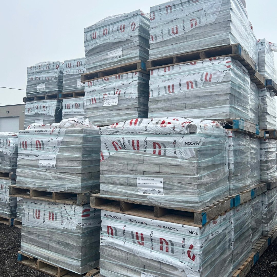 GrandRiverStone's tweet photo. New and in stock! 🚨☝️

Permacon's EKO paver is a smooth textured three-stone blend built for patios, walkways, AND driveways! 
Available in two colours, Granite Blend and Ash Grey Blend, EKO is a budget-friendly option for anyone looking for a sleek, classic paver this season. https://t.co/fbDZnh8Cba