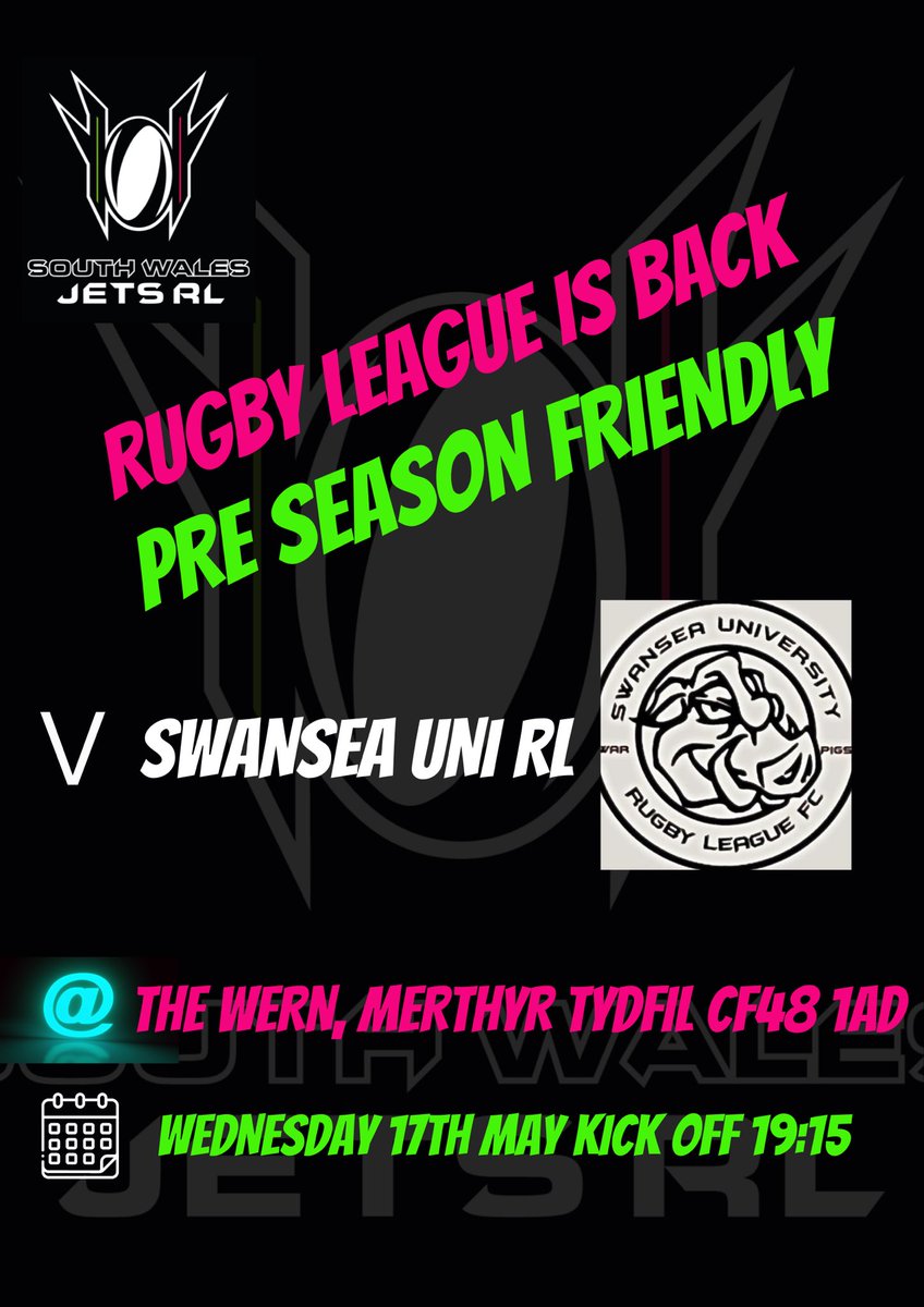 JetsWales's tweet photo. And finally it’s back summer rugby at its best we start with a pre season friendly against @SwanseaUniRL we welcome them for our first game at The Wern @RFCMerthyr come along and support the boys before the season starts. https://t.co/Xnx2lSfByd