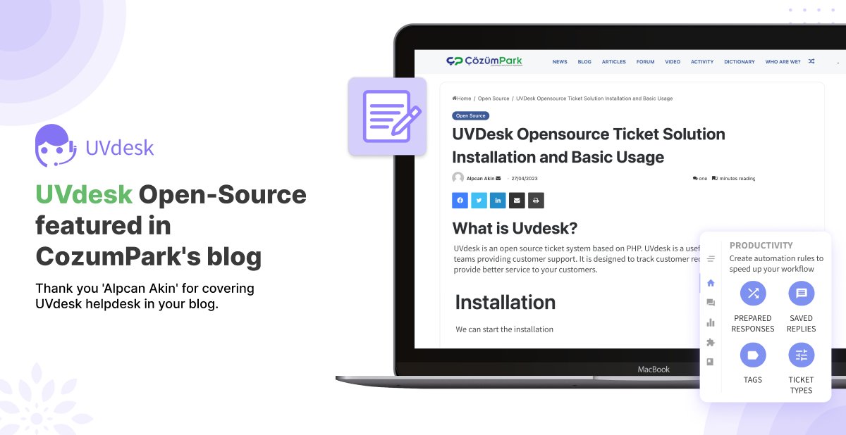 uvdesk's tweet photo. We express our sincere gratitude to 'Alpcan Akin' for dedicating a significant portion of their blog to covering UVdesk Helpdesk and providing valuable insights for the audience.

https://t.co/WxGagz3Tqi

#UVdesk #Helpdesk #Customersupport https://t.co/vfCm764gTB