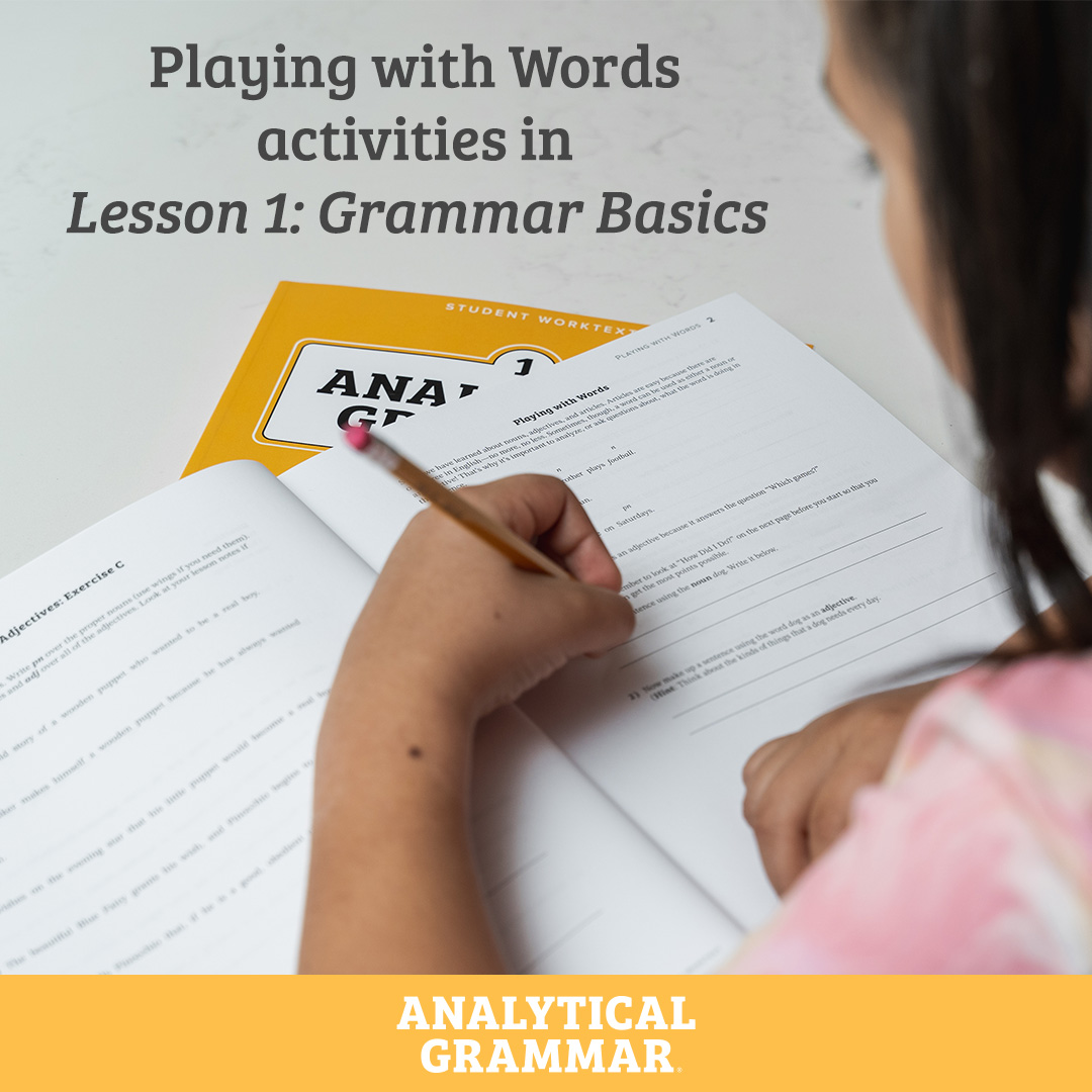 AnalyticalGram's tweet image. In Analytical Grammar Level 1: Grammar Basics, we’ve added Playing with Words activities to each lesson. These give playful ways to practice the lesson’s concepts. Read more here:

bit.ly/3LRdhct

#AnalyticalGrammar #HomeschoolGrammar