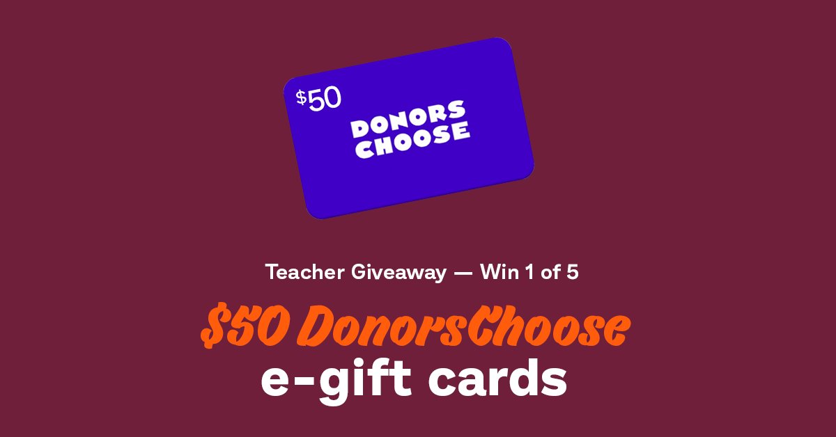 🎉Happy #TeacherAppreciationWeek!! 🎉 We're kicking off our 5 days of giveaways with the chance to win 1 of 5 $50 DonorsChoose e-gift cards to help fund your projects 🤩

To enter:
🌟 Follow us
🌟 Like this post
🌟 Tag a fellow #teacher in the comments👇 

#teachertwitter