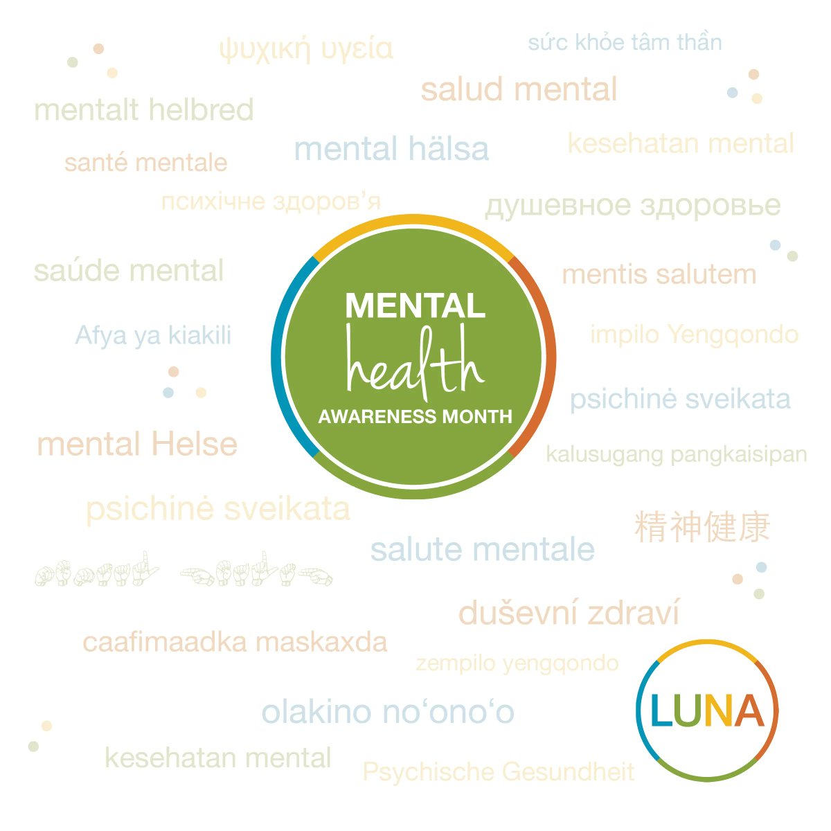 Access to mental health support shouldn't be challenging for anyone, including multilingual communities. As a language service provider powered by many across the globe, LUNA is here to break language barriers to mental health access for everyone. 

#MentalHealthAwarenessMonth