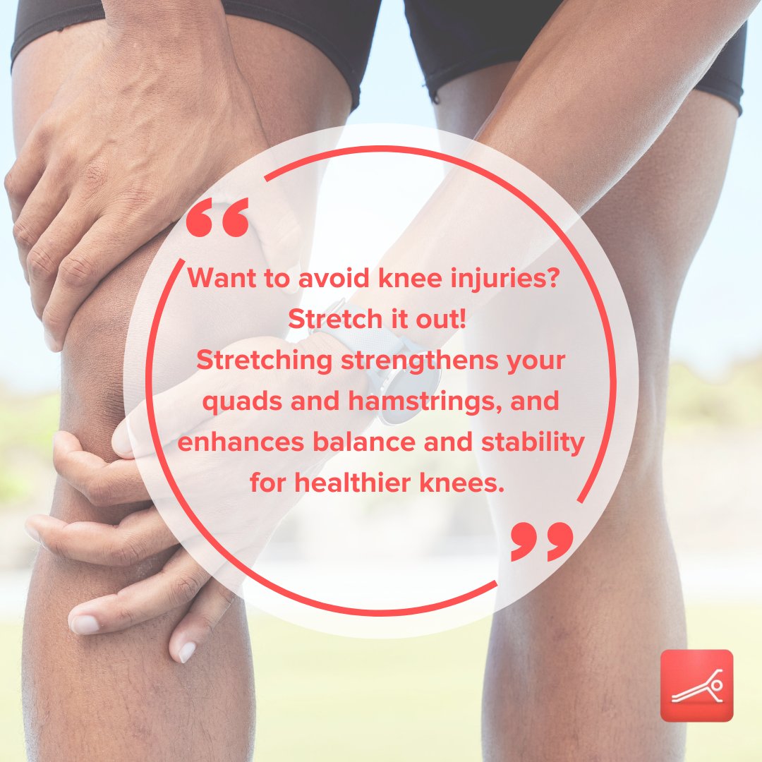 We_Stretch's tweet photo. Take care of your knees! Stretching is a key preventive measure against knee injuries, as it strengthens your quads and hamstrings and improves balance and stability. 💪 Make stretching a part of your routine for optimal knee health! #InjuryPrevention #KneeCare #WeStretch https://t.co/7SFUCEdJQO