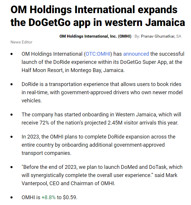 OMHoldingsInc's tweet photo. $OMHI "Before the end of 2023, we plan to launch DoMed (telemedicine) and DoTask (professional services), which will synergistically complete the overall user experience.” OMHI management team, is now intently focused on expanding DoGetGo globally" #tech #team #work #experience https://t.co/FKQMyBLSdH