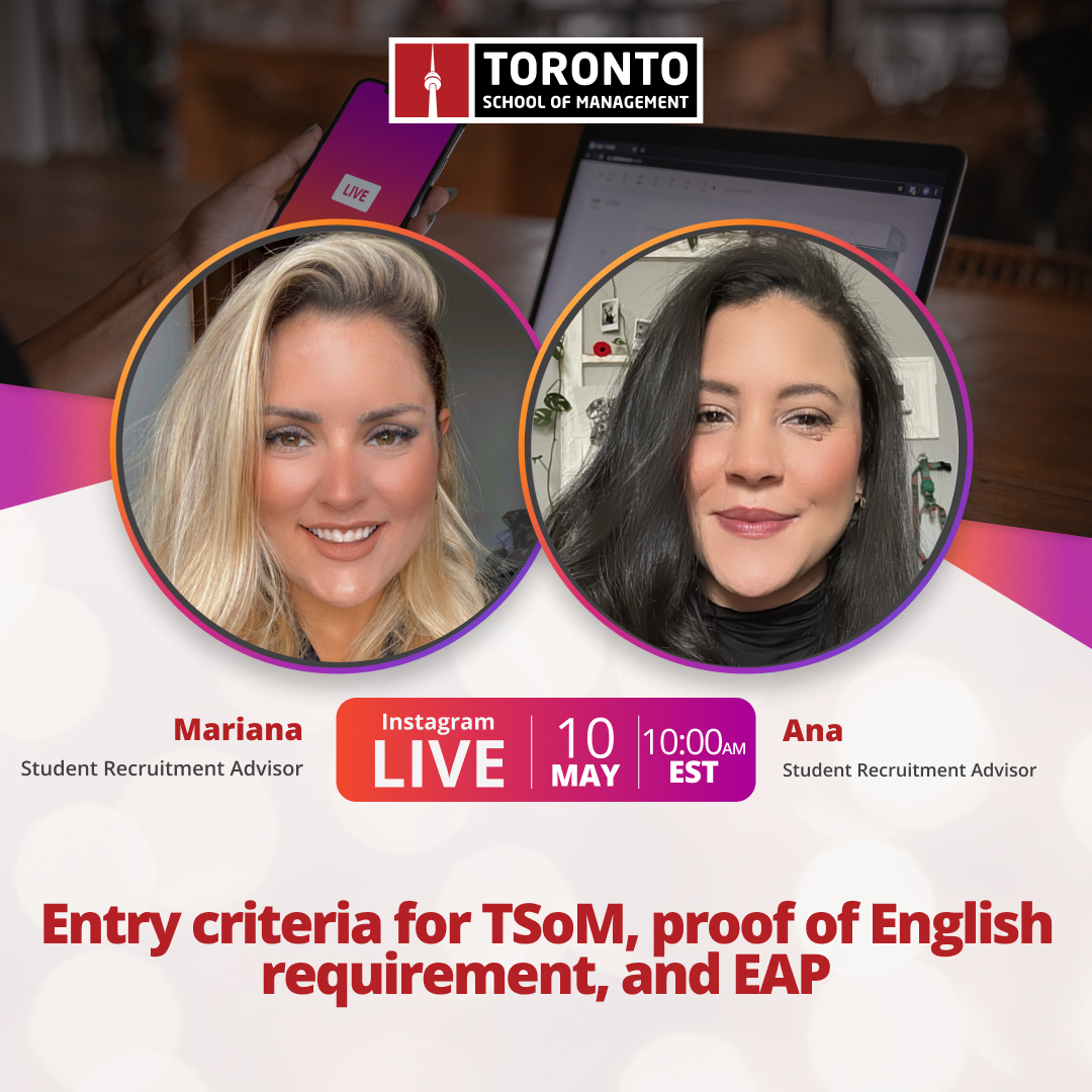 TorontoSoM's tweet photo. On Wednesday, May 10, at 10 a.m., Mariana Regis and Ana Silva, our Student Recruitment Advisors, will be on #InstagramLive! Follow our IG account @tsom_latam to watch it.
#TSoM #myTSoM #ProofOfEnglish #EnglishRequirement #EAP #studyabroad #study #studyincanada #toronto #canada https://t.co/Q5sJAq4JBh