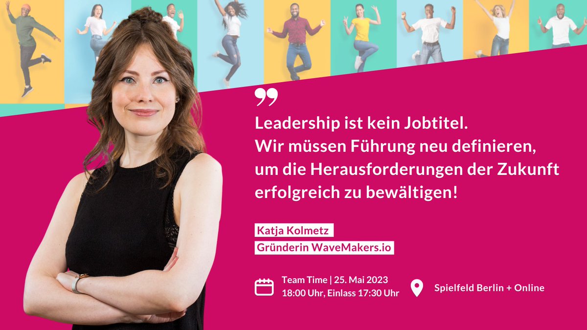 #Leadership ist kein Jobtitel! - Katja Kolmetz (Gründerin von WaveMakers.io) erklärt in ihrer Keynote beim Event #TeamTime, wie moderne Teamführung aussehen kann. 

🗓️25. Mai ab 18:00 Uhr
📍Hier: @spielfeld Berlin + online

Jetzt anmelden: digitalzentrum-berlin.de/team-time-unte…