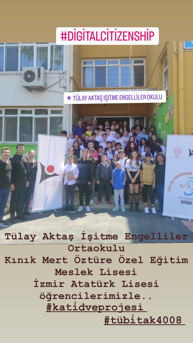 “Kapsayıcı Toplum İnşasında Dijital Vatandaşlık Projesi-KATİDVE” Tübitak 4008 Projemizin yaygınlaştırma faaliyeti Tülay Aktaş İşitme Engelliler OO.’da gerçekleştirildi. Kınık Mert Öztüre Ö.E.M.L. ve Atatürk Lisesi öğrencileri bir aradaydı.