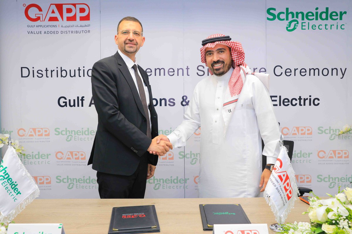 GappKSA's tweet photo. We are delighted to announce our latest partnership towards more innovative and sustainable solutions to our KSA partners with Schneider Electric. We are so exited to start this journey and take the business to the next level @SchneiderElecSA  #business #distributorship #GAPP https://t.co/Yv1DS7m0gl