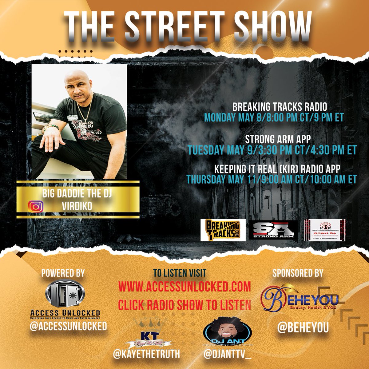 KayeThe_Truth's tweet photo. Tune in this week to The Street Show with Kaye TheTruth, DJ Ant guest Big Daddie The DJ of VirDiKo @virdiko @djanttv_ @kayethetruth @accessunlocked #KayeTheTruth #DJAnt #TheStreetShow #bigdaddiethedj #virdiko #business #djs #artist #smallbusiness #mixshow #newmusicalert https://t.co/x7IqoNd28N