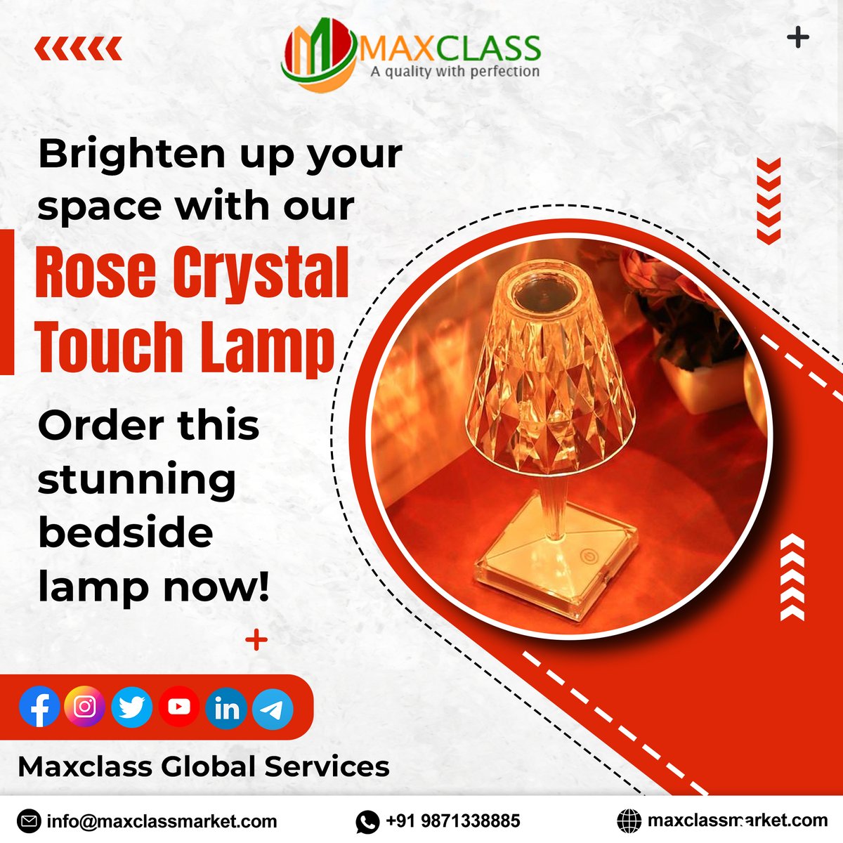 maxclasservices's tweet photo. This lamp features a stunning rose crystal design and can be easily turned on and off with a simple touch. It's perfect for adding a touch of elegance to any room.
Get yours today and add some sparkle to your space!
https://t.co/UZsIvWKn8T
#maxclassglobalservices https://t.co/Sr5ZymOt3I