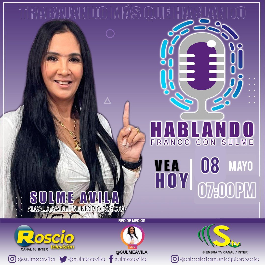 Recuerda Sintonizar está noche a las 7:00 pm Hablando Franco con Sulme. El programa de mayor sintonía en la Región. #trabajandomasquehablando <a href="/sulmeavila/">Sulme Avila</a> <a href="/CarmeliaaS01/">CARMELIA SANCHEZ</a> <a href="/Odajim14/">Odalis Milagros Jimenez Perez</a>