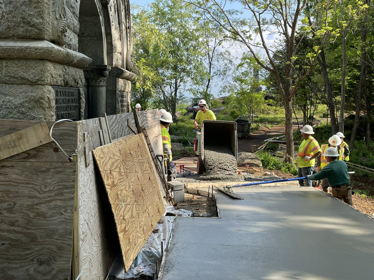 GettysburgNMP's tweet image. #HappeningNow - Concrete placement around the 44th New York monument at Little Round Top.