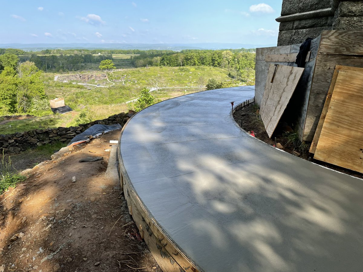 GettysburgNMP's tweet image. #HappeningNow - Concrete placement around the 44th New York monument at Little Round Top.