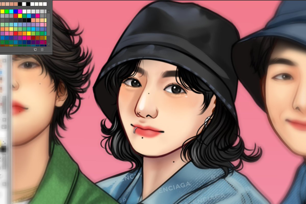 mole hat black hair reference inset black headwear pink background looking at viewer  illustration images