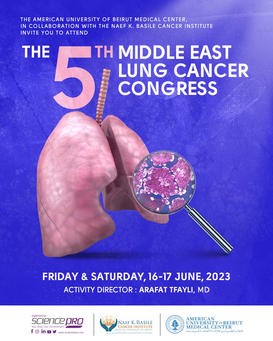 Registration is Now Open to "The 5th Middle East Lung Cancer Congress"❗June 16-17, 2023 | Halim and Aida Daniel ACC building, AUBMC

For the detailed program: aub.edu.lb/fm/CME/Lung-Ca…

Registration to the congress is FREE👇:
forms.office.com/r/bv8JwVmNJt

#HPDC #CME #LungCancer #meded