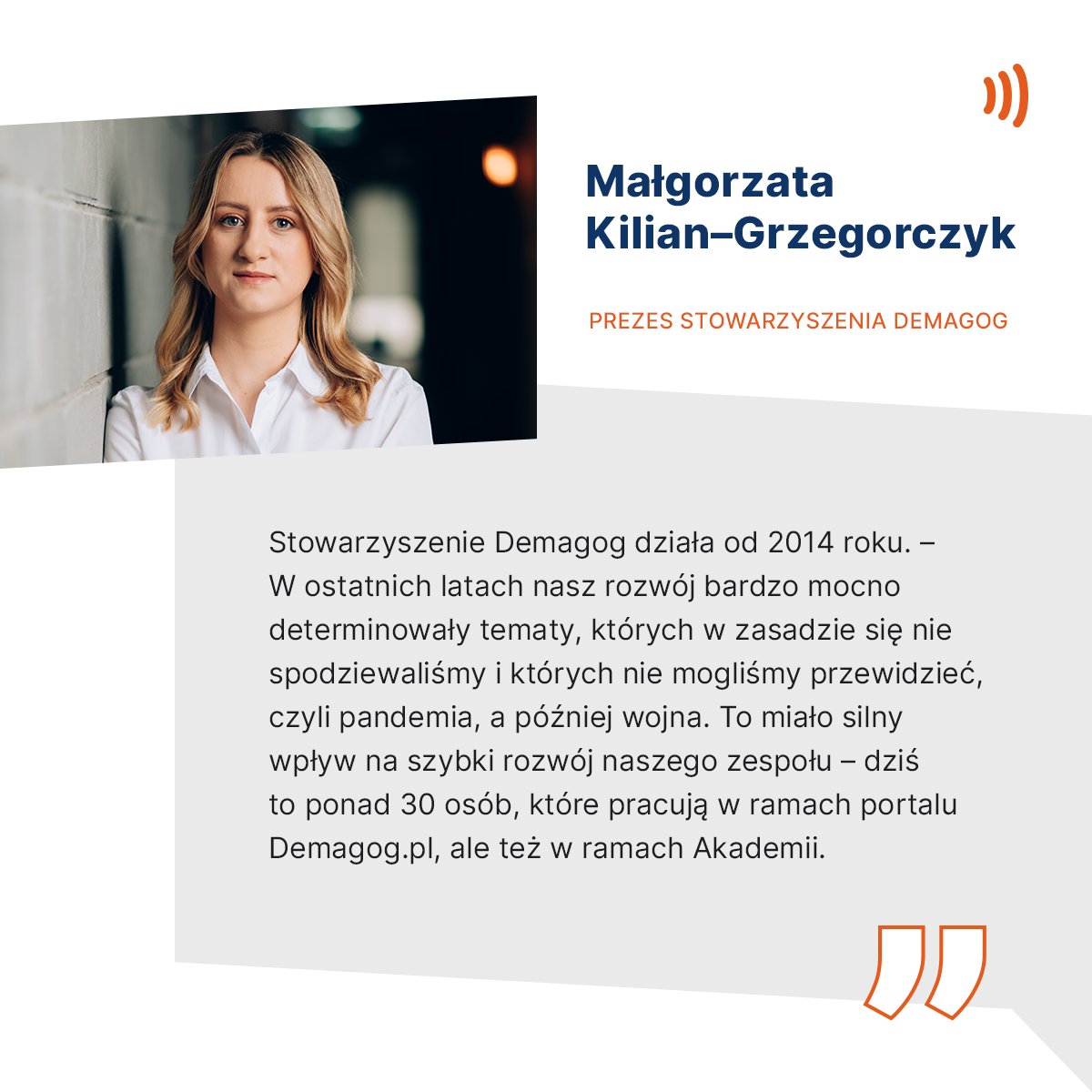 DemagogPL's tweet photo. 🗣️ Prezeska Demagoga @malgo_kilian dla #PRESSPL: “Trudno prowadzić w Polsce organizację fact-checkingową odartą z emocji, których czytelnicy doświadczają w innych mediach”. 💬
O fact-checkingu w Polsce! ⬇️
https://t.co/mS9MbenyYg https://t.co/fKjJABzZBU