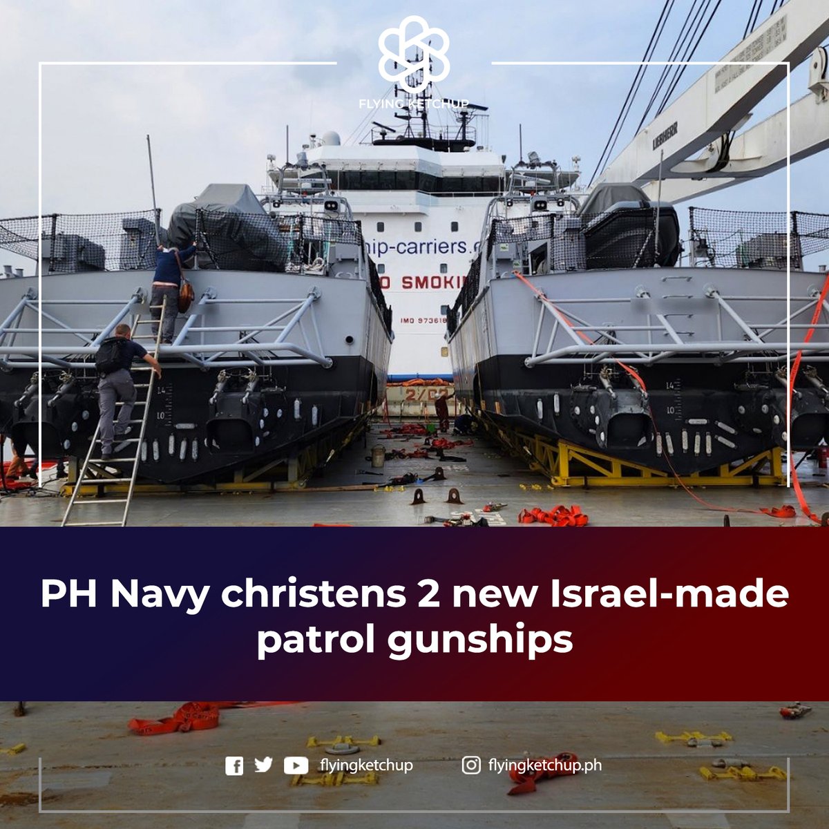FlyingKetchup's tweet photo. LOOK: PH Navy christens 2 new Israel-made patrol gunships!
READ MORE: https://t.co/I62UiV0HKd
#FlyingKetchup #NavyModernization https://t.co/hczOafkP2j