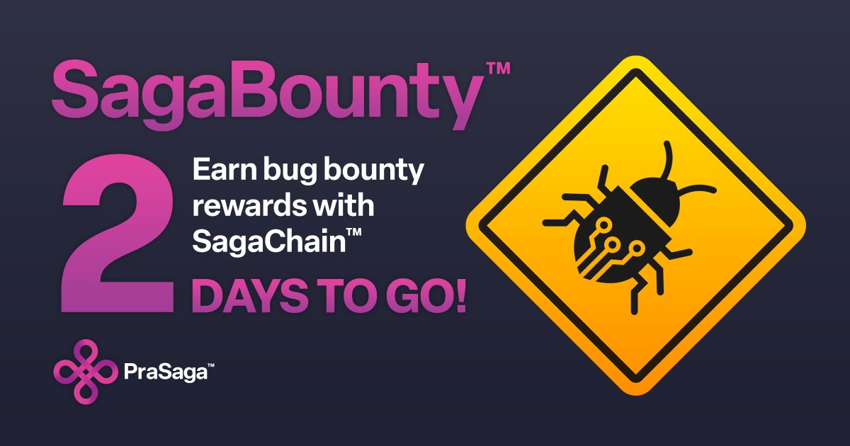 PrasagaOfficial's tweet photo. Heads up everyone!

Our #bugbounty program is just 2⃣ days away from launch...

Get ready to🕵️ uncover 🐛 nasty bugs &amp; #earn #SagaCoin #rewards. #SagaPython needs you.

Don't miss out on this!

#developers #Python  #community @golang #golang #nodeoperators https://t.co/dILT5h9U2h