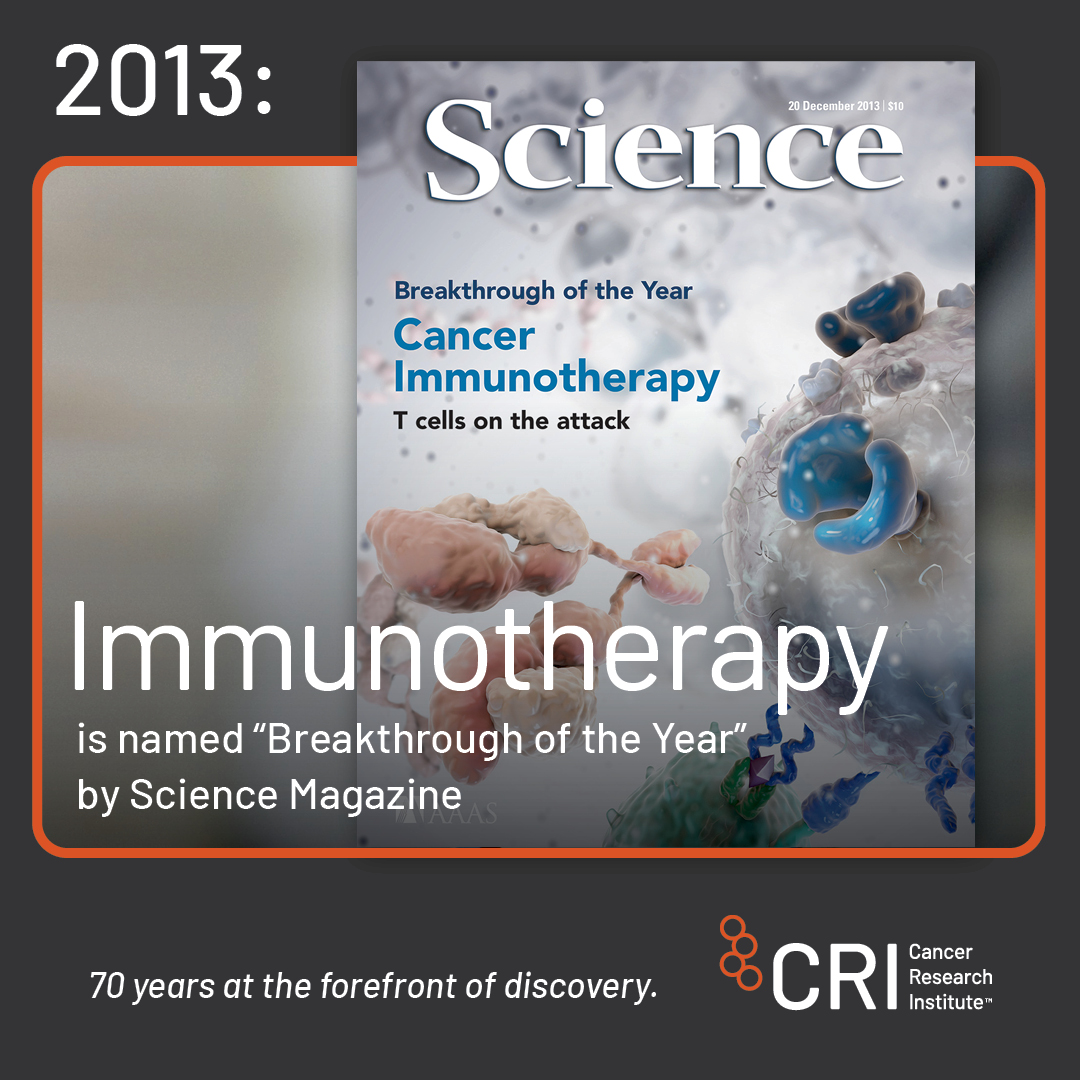 📍 2013: The academic journal Science names cancer immunotherapy “Breakthrough of the Year” in the face of remarkable recoveries and improved patient survival in cancer patients! Learn more, and explore our entire timeline of discovery: bit.ly/3XJspfe #Immunotherapy