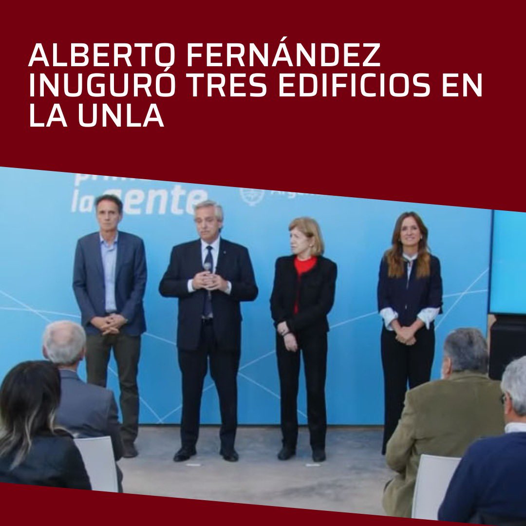 MejorLanus's tweet photo. Alberto Fernández inauguró tres edificios en la UNLa 🏫

 👉 El Presidente de la Nacion encabezo el acto de inauguración de la 🏫 Escuela Judicial Manuel Dorrego, 🏢 el multiespacio para bienestar estudiantil Alcira Argumedo y 🏬 el aulario María Remedios del Valle. https://t.co/gx0WCnd5rE