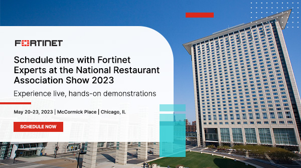 tanc25's tweet photo. Meet with @Fortinet experts at #NRA2023, Booth #7061, to experience live, hands-on demos of a variety of Fortinet solutions designed to help restaurants provide their customers with a secure, omnichannel experience! Schedule time with us now: https://t.co/pWmMhRAc2T https://t.co/ArPWyfFSRm