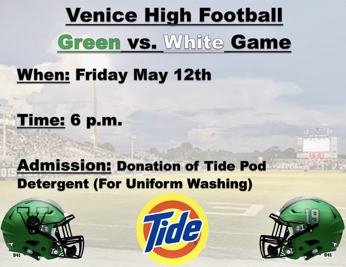 Green vs. White Game is this Friday!  #BringThoseTidePods