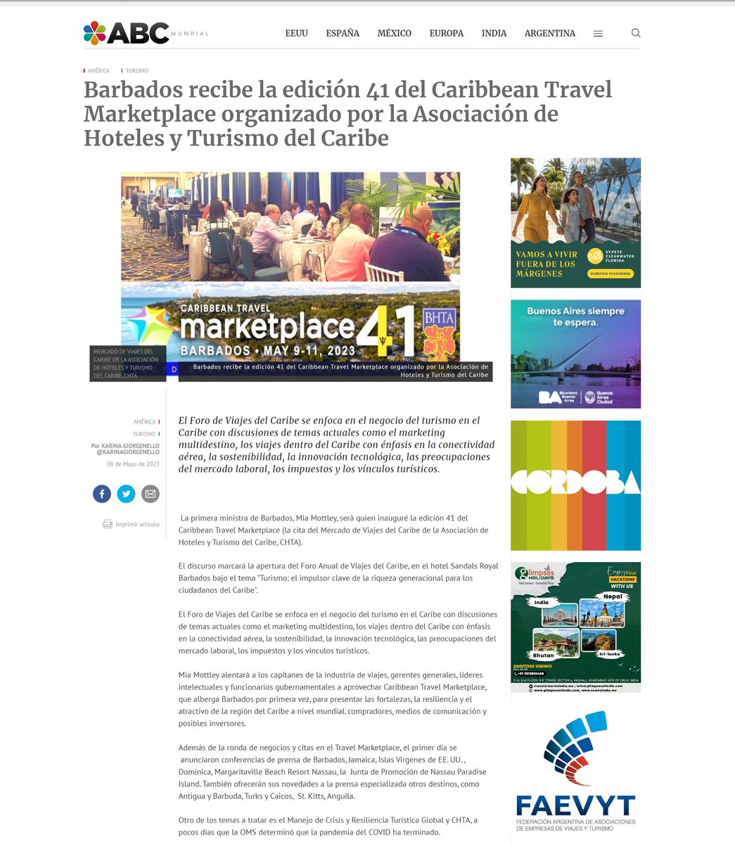 ABCMundial's tweet image. #Barbados recibe la edición 41 del Caribbean Travel Marketplace organizado por la Asociación de Hoteles y Turismo del Caribe 
POR @GiorgenelloKari @ABCMundial 
#VisitBarbados #LoveBarbados #Marketplace41
#CHTA #CHTALIVE @Barbados @CHTANow 
abcmundial.com/2023/05/08/ame…