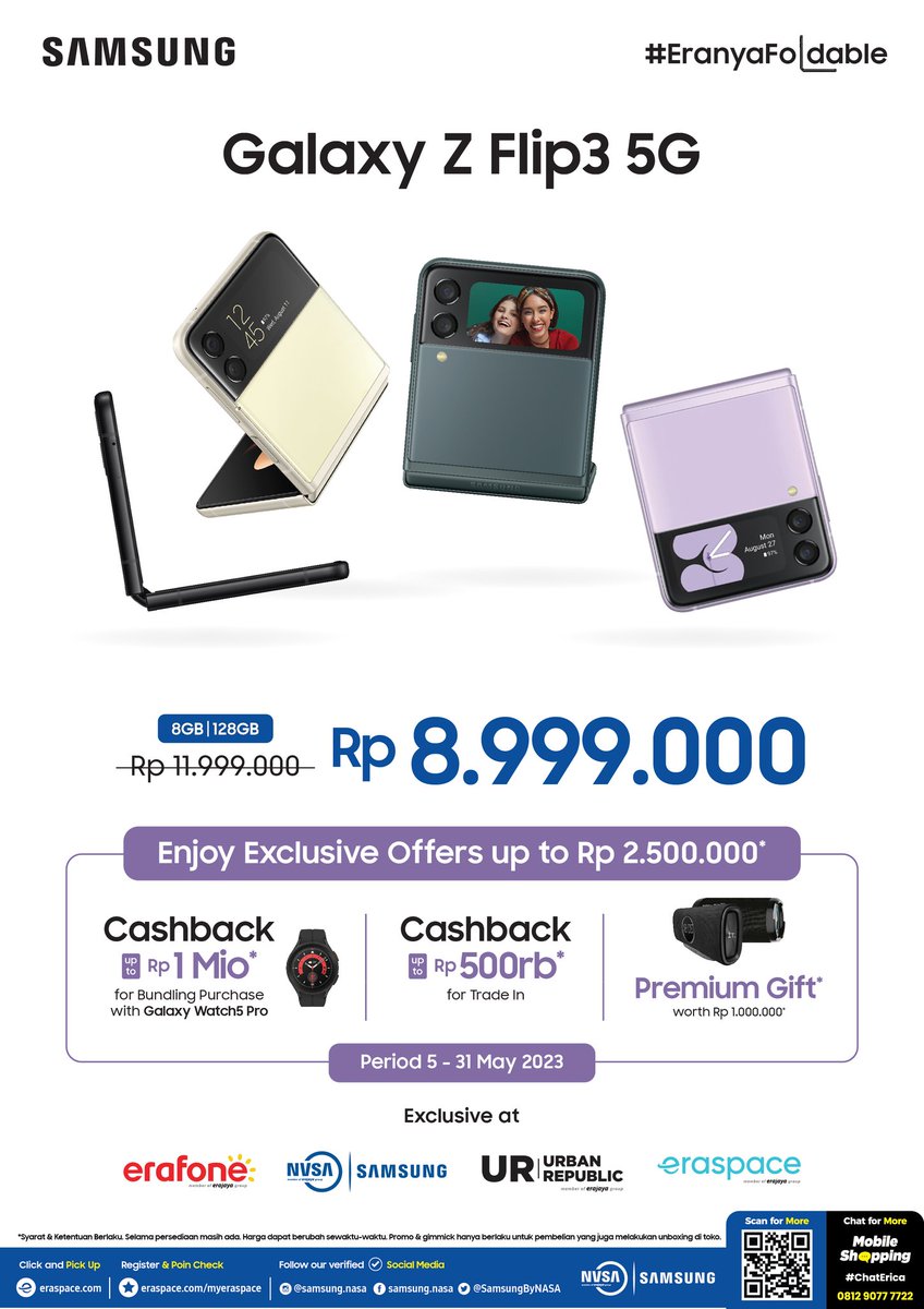 mauldyads's tweet photo. Siapa bilang HP Z Flip itu mahal 🧐Udah pada tau kan di Samsung Experience Store Merr Surabaya lagi banyak PROMO, salah satunya HP cantik ini!

Melayani COD, tukar tambah, cicilan 0% credit card/leasing modal KTP Aja!

#zflip3
#samsung
#surabaya
#zonauangᅠ https://t.co/I0j7cw3OE0
