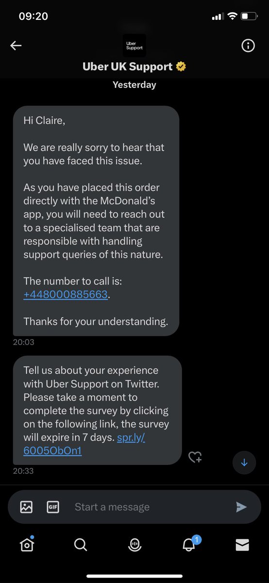 bpoolgirl30's tweet photo. @DanRMcCarthy @McDonaldsUK @Uber_Support @UberUKsupport The specialist team that did absolutely nothing, would not send out the food or refund! It showed him sat at the wrong address for 10mins…. He didn’t even attempt to come to the correct address &amp; when I tried to call it would not connect! https://t.co/LUecVluU2B